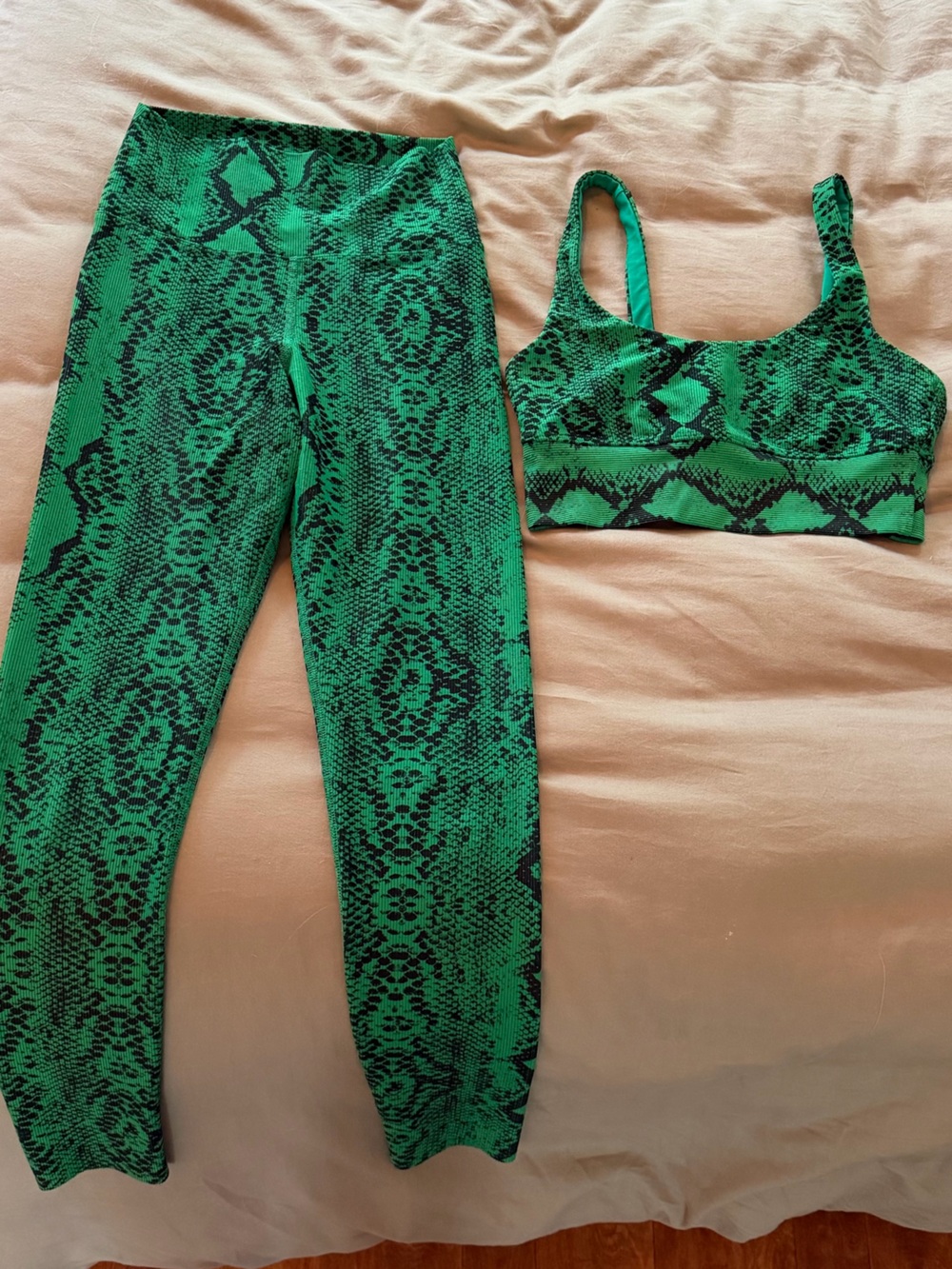 Beach Riot Green Snake-Print Workout Set